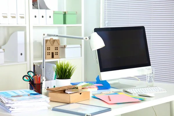 Designer working place with computer and paperwork — Stock Photo, Image