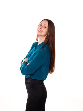 genç kız üzerinde beyaz bir arka plan ayakta