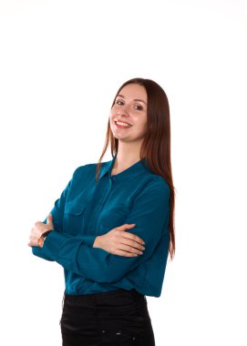 genç kız üzerinde beyaz bir arka plan ayakta