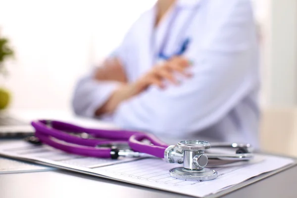 Hands of female medical worker using smartphone — Stock Photo, Image