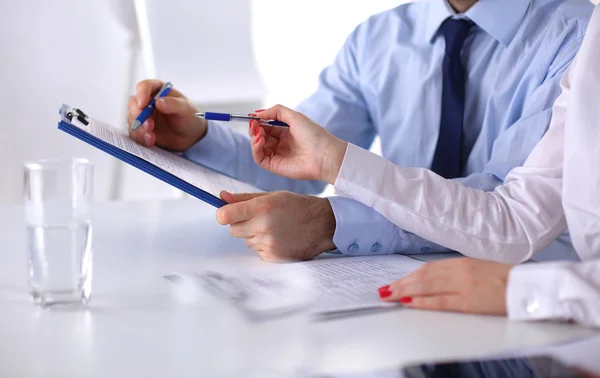 Image of business partners discussing documents and ideas at meeting — Stock Photo, Image