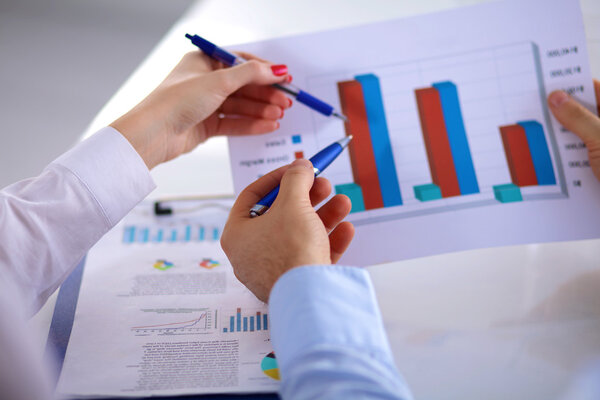 Group of business people working together on white background