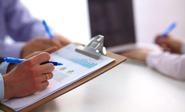 Image of business partners discussing documents and ideas at meeting — Stock Photo, Image