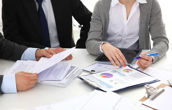 Business people handshake, sitting at the table — Stock Photo, Image