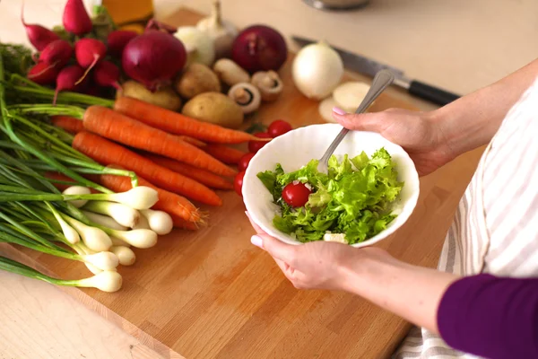 Young Woman Cooking in the kitchen. Healthy Food — Stock Photo, Image