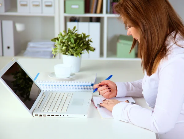 Młoda kobieta pracuje na laptopie — Zdjęcie stockowe