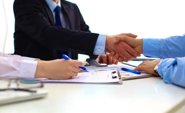 Business handshake. Two businessman shaking hands with each other in the office — Stock Photo, Image