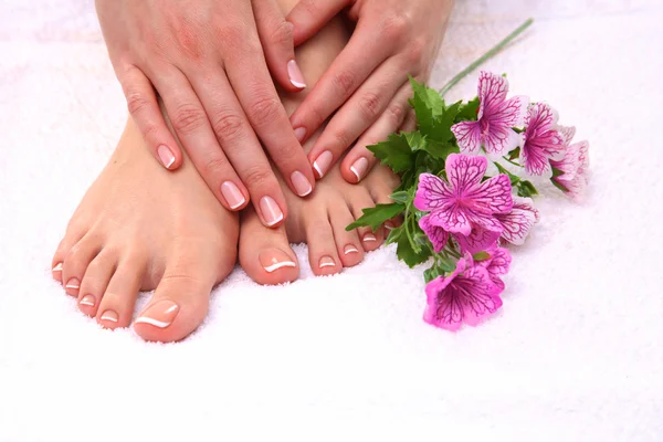 Closeup photo of a beautiful female feet with pedicure — Stock Photo, Image