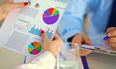 İş ortaklarının toplantıda belge ve fikirleri tartıştığı resim