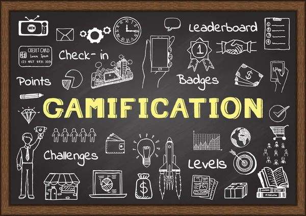 Χέρι που εικονίδια για gamification στο μαυροπίνακα, σύλληψη πωλήσεων — Διανυσματικό Αρχείο