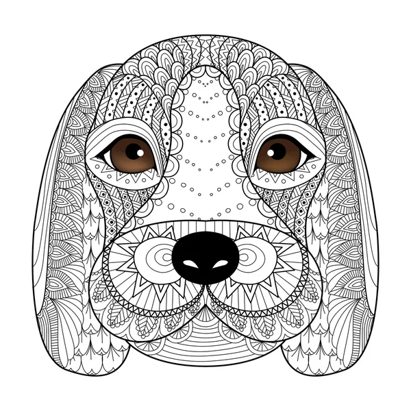 Arte de línea de cachorro Beagle para colorear libro para adultos, diseño de camiseta, tatuaje, etc. — Vector de stock