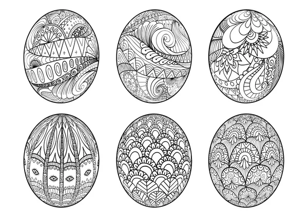 Zentangle easter eggs for coloring book for adult — Stock Vector