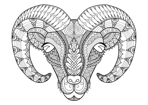 Horn sheep line art design for coloring book, t shirt design, tatoo and so on — Stock Vector