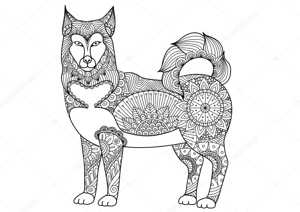 Alaskan malamute dog line art design for tattoo, t shirt design, coloring  book for adult and so on - stock vector Stock Vector Image by  ©somjaicindy@ #103078072