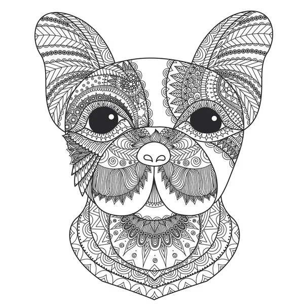 Bouledogue français zentangle de chiot stylisé pour livre de coloriage pour adulte, tatouage, conception de T-shirt et autres décorations — Image vectorielle