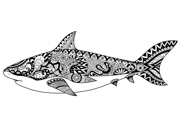 Shark Line Art Design für Malbuch für Erwachsene, Tätowierung, T-Shirt Design und andere Dekorationen — Stockvektor