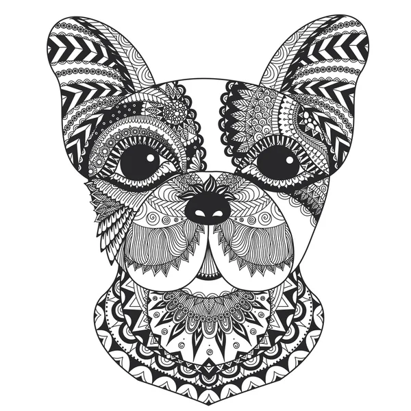 法国斗牛犬 zentangle 风格干净的线条和着色书为动物抗应激，T-恤设计、 纹身和其它装饰品 — 图库矢量图片