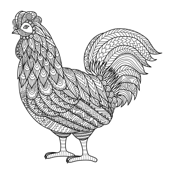 Pollo zentangle estilizado para colorear libro para adultos, tatuaje, diseño de camiseta, tarjetas y elemento de diseño — Archivo Imágenes Vectoriales