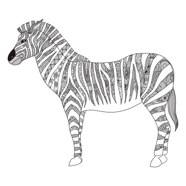 Zebra zentangle stiliserade för T - Shirt design, sign, affisch, målarbok för vuxen och design element — Stock vektor