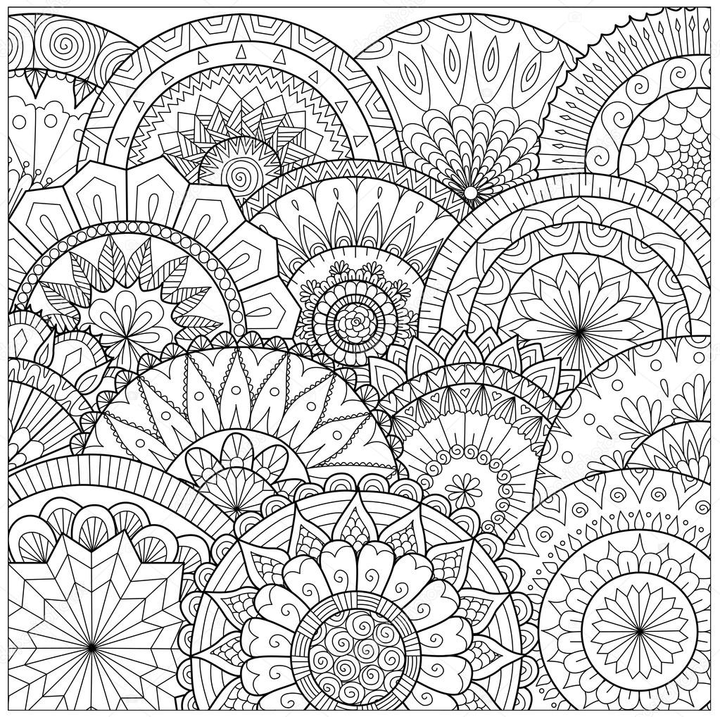 花と曼荼羅塗り絵大人、カード、および他の装飾のためのライン