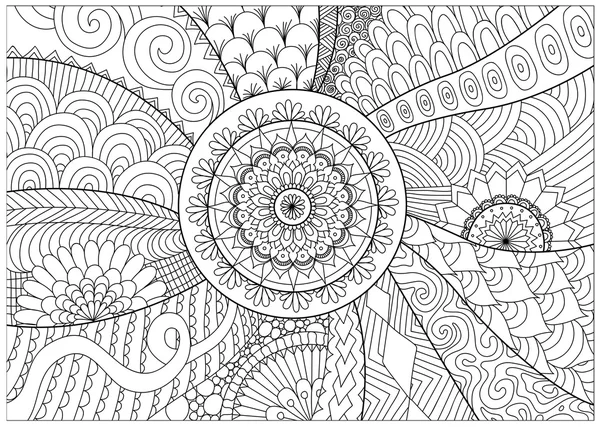 Flowers and mandalas line art for coloring book for adult, cards, and other decorations — Stock Vector