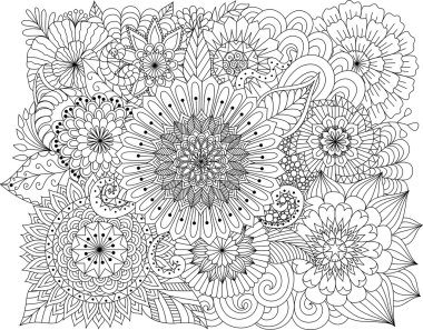 Çizilmiş zentangle çiçek arka plan sayfa boyama için el