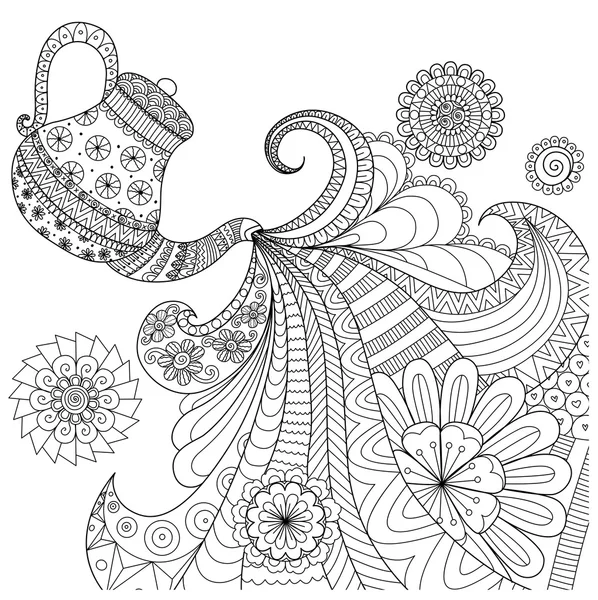 Line art design teáskanna szakadó tea színezés könyv felnőtt- és egyéb dekorációk — Stock Vector