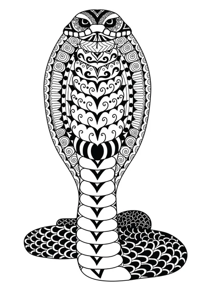 Líneas limpias doodle diseño de la serpiente Cobra para colorear para adultos, diseño de camiseta, tatuaje, libro para colorear para niños, libro para colorear anti estrés y así sucesivamente - Stock Vector — Archivo Imágenes Vectoriales