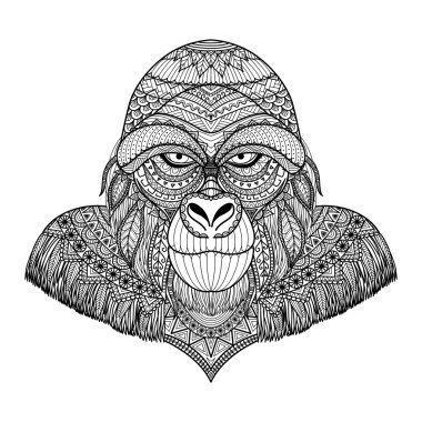 Sanat Tasarım gorilin, Yetişkin boyama kitabı, boyama kitabı, boyama kitabı, çocuk boyama kitabı için eğlenceli, T - gömlek grafik - hisse senedi vektör stres anti için temiz hatları doodle