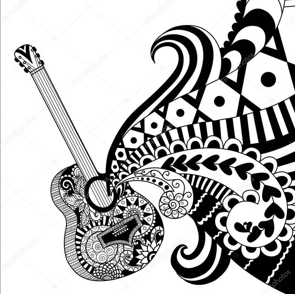 Doodle design of guitar for adult coloring pages — Stock Vector