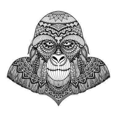 Temiz hatları goril, Yetişkin ve benzeri - hisse senedi vektör boyama kitabı, T - gömlek grafik sanat tasarım doodle