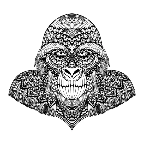 Clean lines doodle art design of gorilla, for adult coloring book, T- Shirt graphic and so on - Stock Vector — Stock Vector