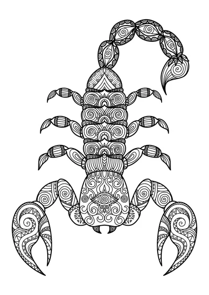 Illustrazione vettoriale dello scorpione in stile zentangle ed etnico. Simbolo zodiacale. Tatuaggio, pagina da colorare, t-shirt, carta, poster, design di stampa . — Vettoriale Stock