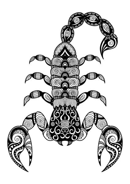 Linee pulite design doodle di scorpione per tatuaggio, T-Shirt Libro da colorare grafico e adulto - Stock Vector — Vettoriale Stock