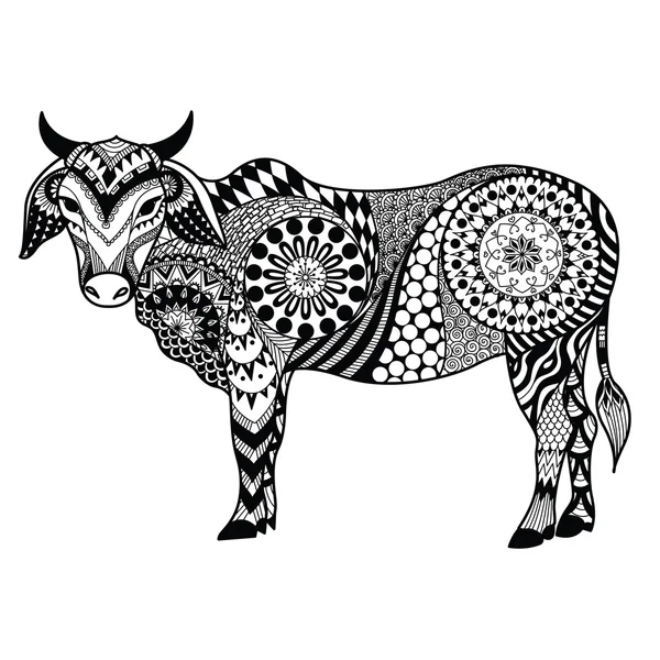 Diseño de Doodle de vaca para colorear para adultos, diseño de camiseta y elemento de diseño - Stock vector — Vector de stock