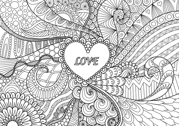 Coeur sur les fleurs pour les livres à colorier pour adulte ou carte de valentines — Image vectorielle