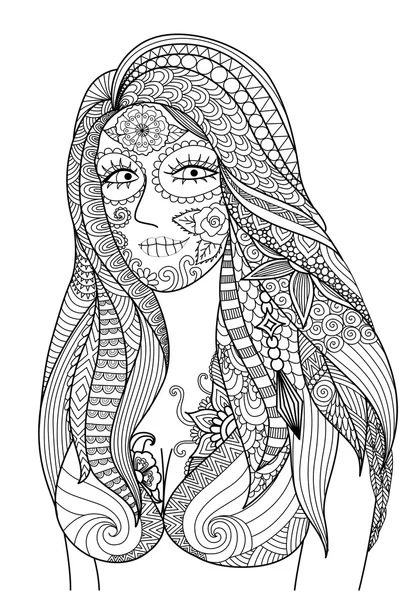 Дизайн Doodle сексуальна дівчина, одягнена для вечірки на Хеллоуїн, дизайн для елемента дизайну Хеллоуїна та розмальовки для дорослих - Стоковий вектор — стоковий вектор