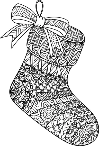 Design Arte Linha Christmas Sock Para Colorir Livro Página Colorir — Vetor de Stock