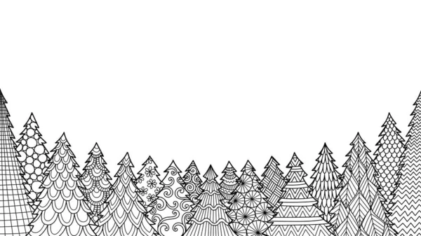 Line Art Design Christmas Trees Coloring Book Coloring Page Print — Stock Vector