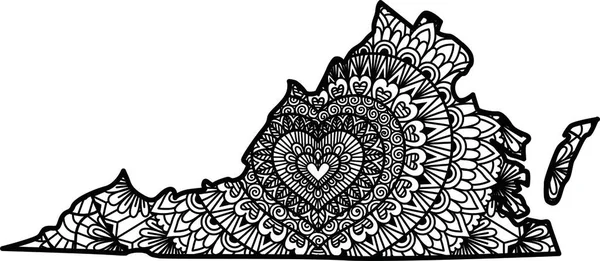 Mandala Forma Corazón Dentro Del Mapa Estatal Virginia Para Elemento — Archivo Imágenes Vectoriales