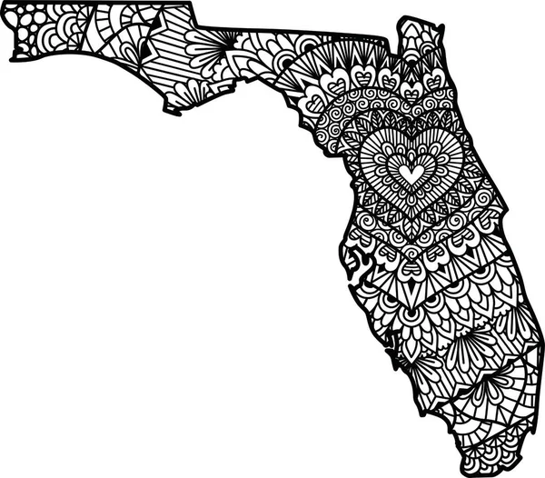 Hartvorm Mandala Florida Staat Kaart Voor Design Element Vectorillustratie — Stockvector