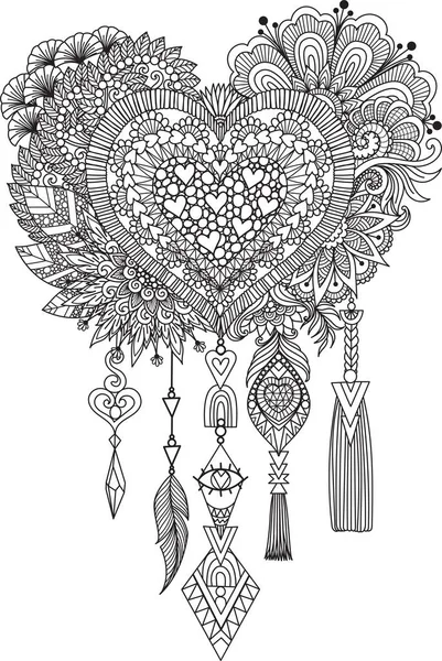 Heart on flowers for coloring books for adult , cards, T- Shirt graphic