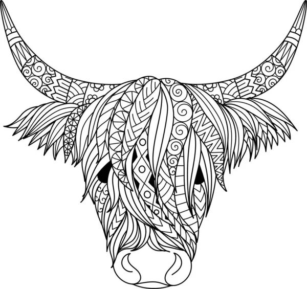 Projeto Vaca Highland Para Colorir Livro Página Coloração Design Shirt — Vetor de Stock