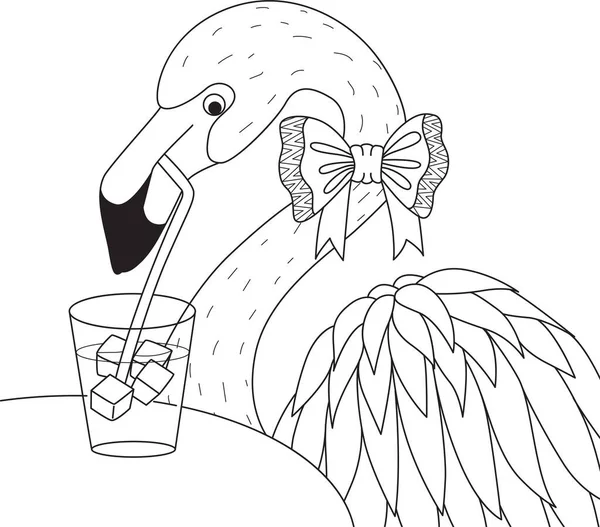 Flamingo Sosteniendo Vaso Bebida Para Libro Para Colorear Para Adultos — Vector de stock