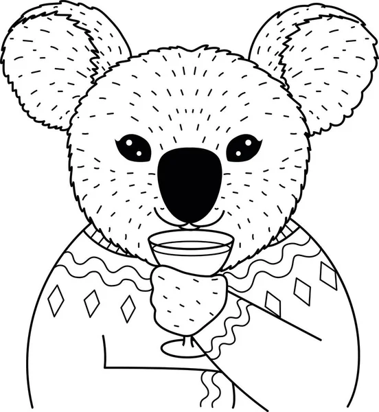 Koala Sosteniendo Vaso Bebida Para Libro Para Colorear Para Adultos — Vector de stock