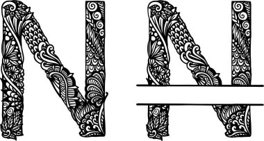 Tasarım elemanı için elle çizilmiş N harfi. Vektör illüstrasyonu
