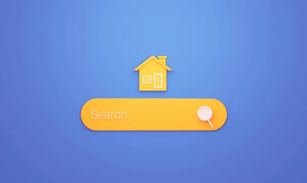 Rendering Yellow Search Bar House Icon House Searching Mortgage Rental — Zdjęcie stockowe