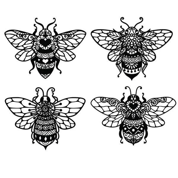 Arten Von Mandala Bienen Für Erwachsene Malbuch Druck Gravur Tätowierung — Stockvektor