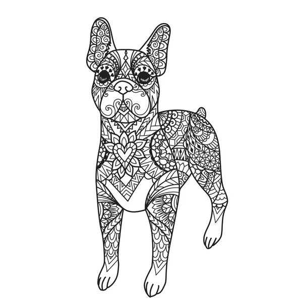 Boston Mandala Boston Terrier Hund Zum Drucken Gravieren Laserschneiden Malbuch — Stockvektor