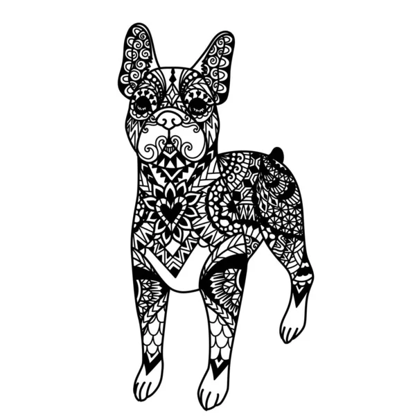 Mandala Boston Terrier Dog Printing Engraving Laser Cut Coloring Book — Stock Vector